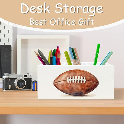 American Football Pen Pencil Holder Organizer for Desk, Gifts for Football Fan Lovers Players Wooden Box Block Sign for Home Office Tabletop Decor