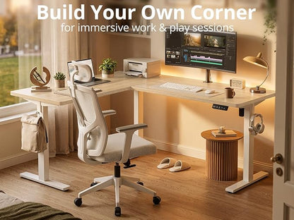 TIQLAB L Shaped Standing Desk Adjustable Height, Reversible Electric Corner Standing Desk, 63 x 55 inch Sit Stand Computer Table with Splice Board, Maple