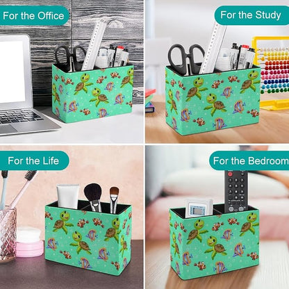 Niapessel Pencil Holder for Desk, Tropical Fish And Turtle Pen Holder Storage Desktop Pen Organizer Desk Pencil Organizer Makeup Brush Holder for Office School College Leather