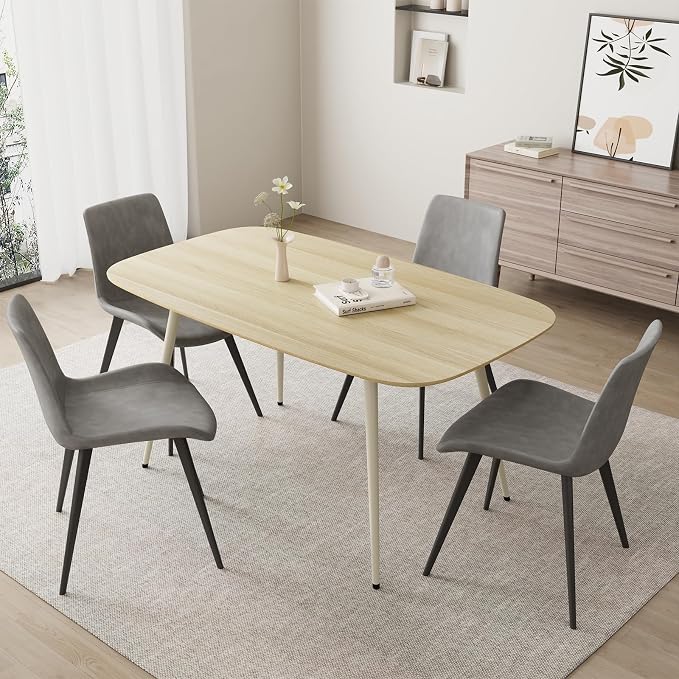 HIPIHOM 47.2'' Dining Table Set for 4,Modern Wood Dining Table,Leather Dining Chairs 4,Table and Chairs Set of 4,Ideal for Kitchen Dining Room (Cat Scratch Table + 4 Gray Chairs, 47.2")