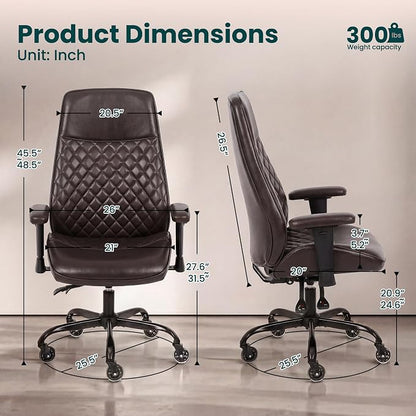 NEO CHAIR Ergonomic Leather Office Desk Chair with Adjustable Height Armrests High Back Lumbar Support Swivel Executive Computer Chair with Wheels Comfy Home Office Chair for Adults (Dark Brown)