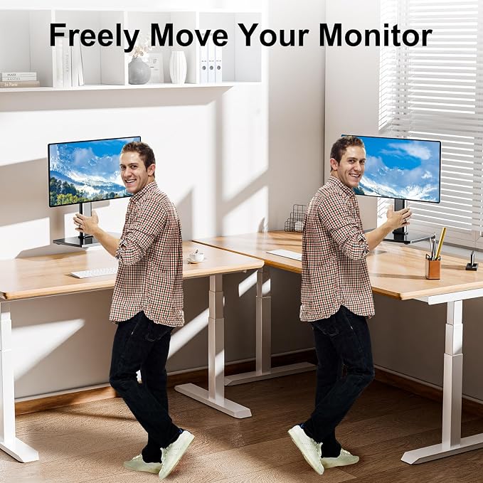 MOUNT PRO Single Monitor Stand Fits Max 32 inch Screen, Free-Standing Computer Desk Stand, Display Mount with Height Adjustable, Swivel, Tilt, Rotation, VESA Monitor Stand 100x100