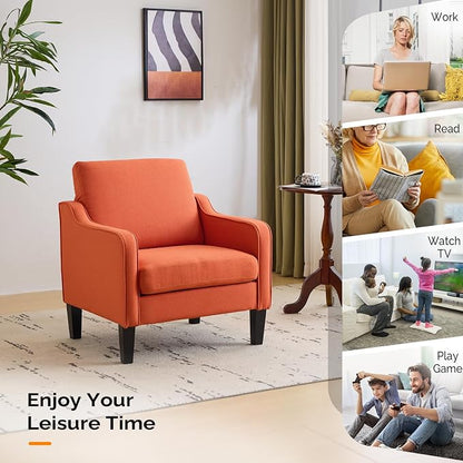 VINGLI Burnt Orange Mid Century Modern Accent Chair for Living Room & Bedroom, Scooped Arm, Upholstered Comfy Chair for Apartment, Waiting Room