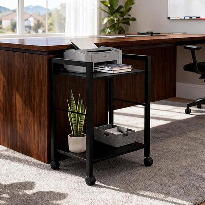 Small Printer Stand with Storage, 2-Tier Minimalist Printer Table, Rolling Cart for Home Office, Fits Small Desktop Printers, Scanner, Fax Machine.Size:17 "L × 12" W × 22" H,Black