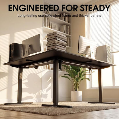 Furmax 63 x 55 Inch L Shaped Standing Desk with 2 Preset Heights, Electric Height Adjustable Computer Table, 2 Hooks & Feet Balance, Corner Sit Stand Desk for Home Office (Black, 63 x 55 Inch)