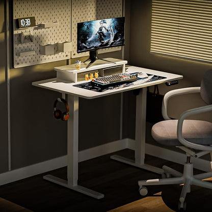 Electric Standing Desk,40x24 Inches Adjustable Height Stand up Desk, Sit Stand Home Office Desk with Splice Board, 3 Preset Heights,Equipped with Hooks,Ergonomic Computer Desk Workstation，White