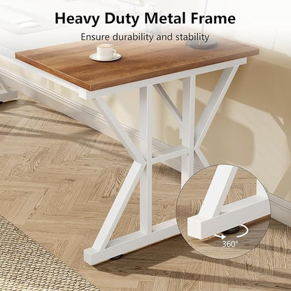 TVU Computer Desk, 63 inch Large Office Desk, Study Writing Table with Thicken Frame, Gaming Desk, Modern Simple Desk for Home Office, Brown/White
