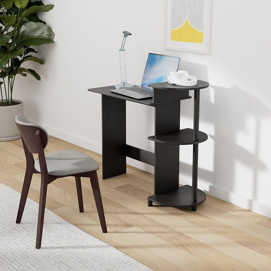 Furinno COMPACT Desk, 28.5" Wide Gaming Desk with Shelves, Computer Desk with Book Shelf, Office Desk for Home Office, Study Room, Dorm, Bedroom, Americano