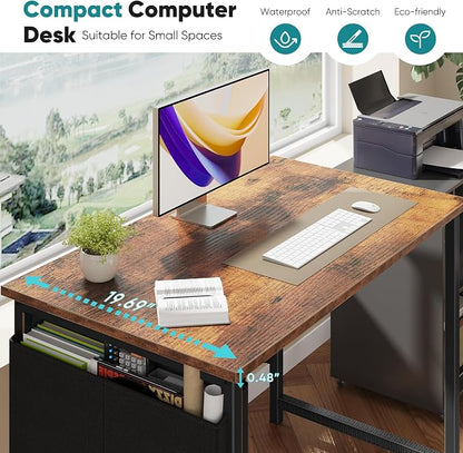 OLIXIS Small Computer Desk, 40 Inch Home Office Desks, Writing Study Craft Work Gaming Table, Computer Workstation for Bedroom Small Spaces with Storage Bag and Headphone Hook, Rustic Brown