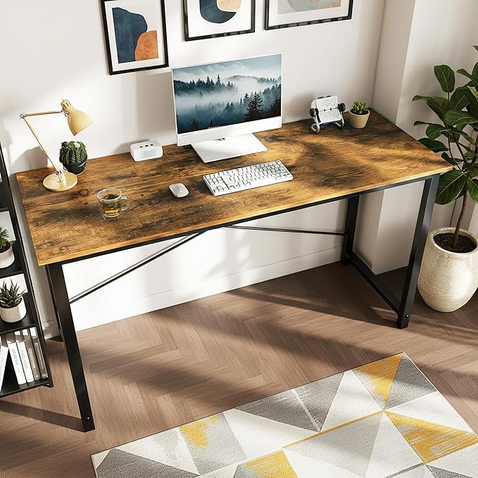 Sweetcrispy 32 Inch Small Computer Desk, Home Office Desk, Small Study Workstation for Bedroom, Study Table with X-Shaped, Modern Simple Gaming Table, Rustic Brown