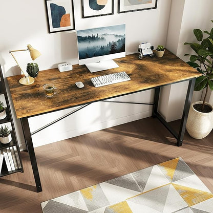 Sweetcrispy 32 Inch Small Computer Desk, Home Office Desk, Small Study Workstation for Bedroom, Study Table with X-Shaped, Modern Simple Gaming Table, Rustic Brown