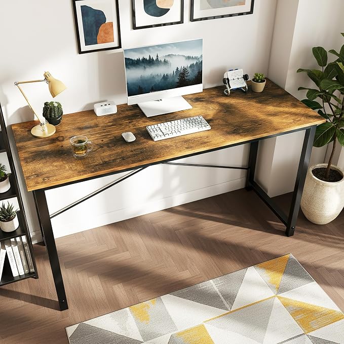 OLIXIS 40 Inch Computer Office Desk for Small Spaces, Writing Gaming Work Desk Modern Study Table with Storage Bag & Headphone Hook Home Bedroom, Rustic Brown