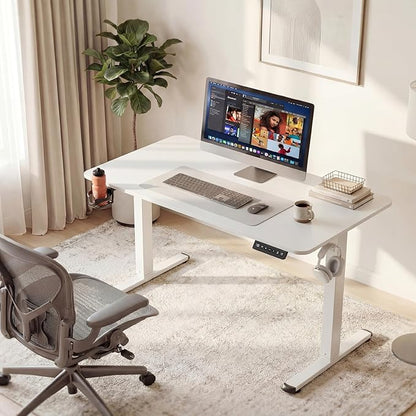 Furmax Electric Standing Desk, 45 x 24 Inches Height Adjustable Sit Stand up Desk, Memory Preset Computer Home Office Desks with Sturdy Metal Frame, Phone Stand Cable Management Hole (White, 45'')