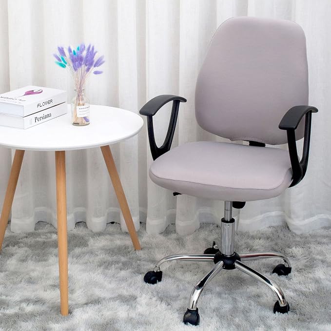 Jinzio Computer Office Chair Cover - Split Protective & Stretchable Cloth Polyester Universal Desk Task Chair Chair Covers Stretch Rotating Chair Slipcover (Light Grey2)