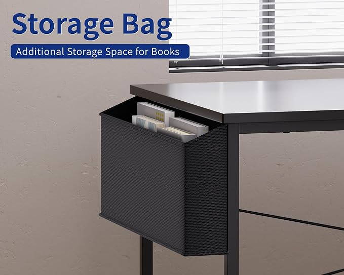 Pamray 47 Inch Reversible L Shaped Gaming Desk Corner Computer Desk with Storage Bag Home Office Table for Writing Study White