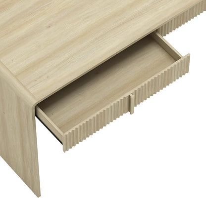 Manhattan Comfort Novara Modern 60" Writing Desk with 2 Smooth-Glide Drawers with Fluted Fronts, Office Desk with Large Work Surface, Stylish Rounded Edges, Whitewashed Oak