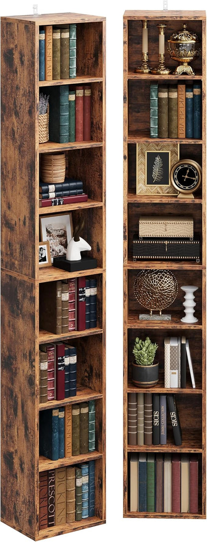 IRONCK Tall Narrow Bookshelf 8 Tiers 71in Set of 2, Compact Corner Bookcase, Easy to Match for Living Room, Office, Study, Bedroom