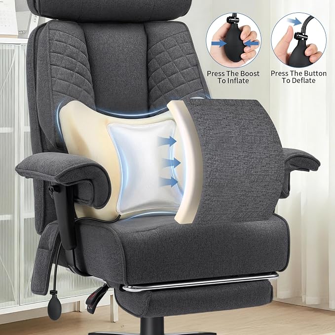 HOFFREE 500lbs Big and Tall Office Chair for Heavy People Executive Office Chair with Wide Seat High Back Computer Desk Chair with Adjustable Lumbar Support Grey Fabric