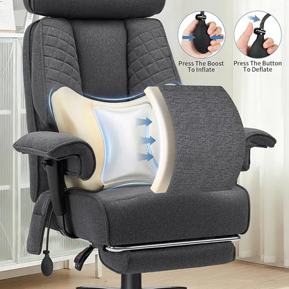 HOFFREE 500lbs Big and Tall Office Chair for Heavy People Executive Office Chair with Wide Seat High Back Computer Desk Chair with Adjustable Lumbar Support Grey Fabric