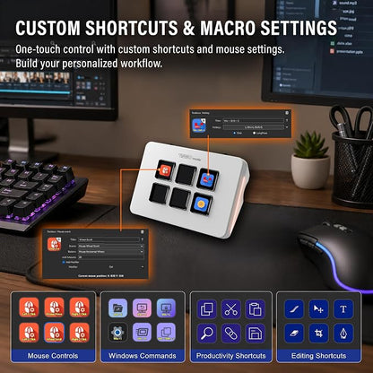 Mini Stream Controller Deck, Gaming Streaming Macro Pad Keypad, Shortcut Keyboard with 6 Programmable LCD Keys, Customizable Icons & RGB Light, USB Soundboard for Video Editing, OBS, PC, Mac