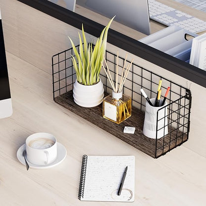 Floating Cubicle Shelf with Hooks, Paulownia Wood Desktop Organizer for Office Cubicle Decor, Desk Shelf for Top of Desk & Cute Cubicle Accessories for Work
