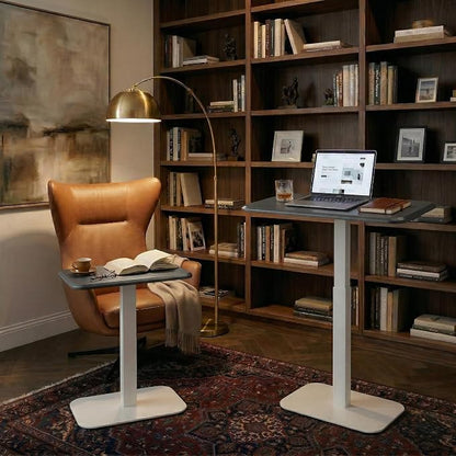 Elevance Height Adjustable Side Table, White Base, Carbon Black Top | Sofa Laptop Table for Couch & Bed | Small C-Shape End Table for Home or Office