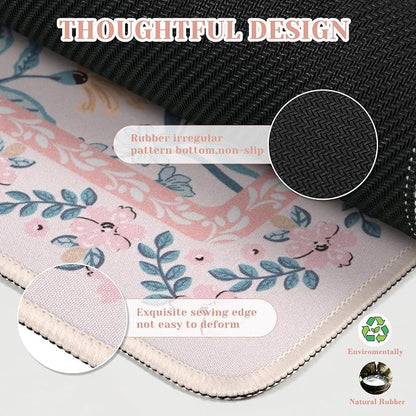 iCasso Pink Aesthetic Flower Mouse pad for Laptop, Desk Matt for Desktop 13.7"x23.6", Anti-Slip Mousepad with Stitched Edges for Laptop Computer Keyboard(Pink Floral)
