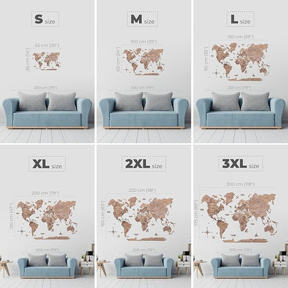 Enjoy The Wood 3D Wooden World Map Wall Art - Large Travel Map with Pins for Art Decor - Decorative Map of the World for Home, Office - Travel Wall Art Housewarming Gift Idea (Terra, XL, Unframed)