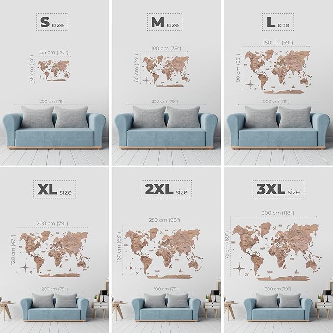 Enjoy The Wood 3D Wooden World Map Wall Art - Large Travel Map with Pins for Art Decor - Decorative Map of the World for Home, Office - Travel Wall Art Housewarming Gift Idea (Terra, L, Unframed)