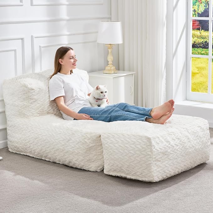 Hobestluk Giant Memory Foam Bean Bag Chairs for Adults (Snow White,Large) | Soft Fabric,Ergonomic Back Support,Lightweight,Easy Clean,No Assembly,Wear-resisting,For Livingroom Guest room,Well-looking