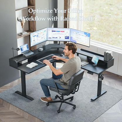 Klicelor L Shaped Electric Standing Desk 63 x 55 inch with Shelf, Height Adjustable Corner Desk, Sit Stand Desk with Storage Shelf, Home Office Computer Table, Black
