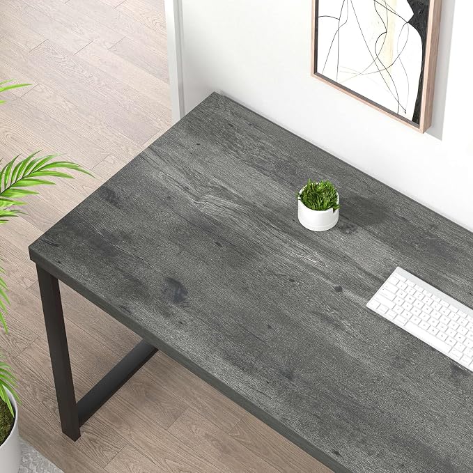 EXCEFUR Industrial Computer Desk, Home Office Desk with Storage Shelves, Wood Study Writing Table for Bedroom, Living Room, Grey, 53 Inch