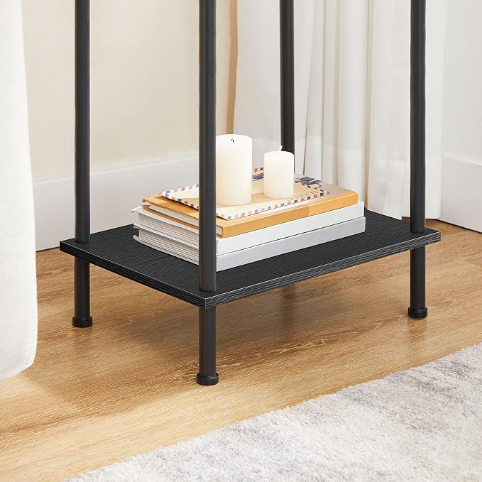 HOOBRO Side Table with Charging Station, End Table with USB Port and Outlets, Nightstand with 2-Layer Storage Shelves for Small Spaces, Living Room, Bedroom, Black BK09UBZ01
