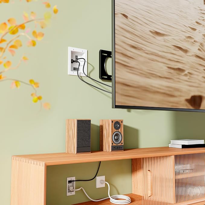 Mount-It in-Wall TV Cable Management Kit, Dual Outlet, TV Cord Hider | ETL Certified Recessed Power with USB-C and USB-A, 9ft Behind-Wall and 5ft External Cords, TV Wire Hider for Wall Mount