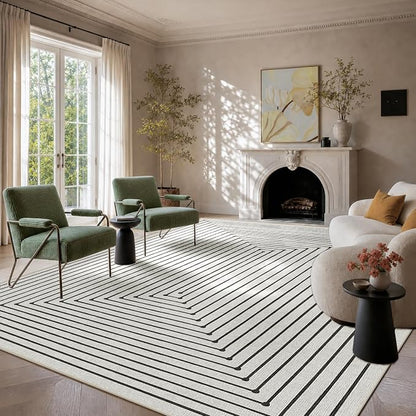 Latte&Fog 8x10 Area Rugs for Living Room Washable Rug Carpet for Bedroom | Washable, Non Slip, Stain Resistant, Soft, Modern Abstract Boho Style, for Dining Room Home Office Dorm, Ivory 8'x10'