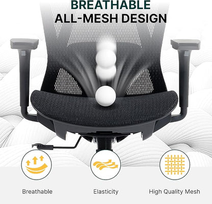Ergonomic Mesh Office Chair, 3D Adjustable Armrests Desk Chair with 360° Swivel Silent Casters, 90°-120° Reclining Backrest Adjustable Gaming Chair for Home Office