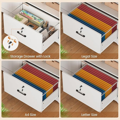 SEDETA 56.7" L Shaped Standing Desk, Reversible Computer Office Desk with Drawers & Hutch, Stand Up Corner Gaming Desks with LED Lights & Power Outlets for Home Office, White