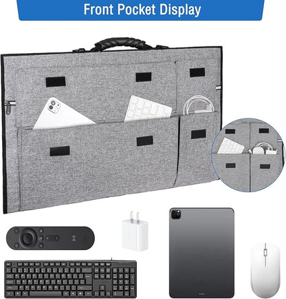MOSISO Monitor Carrying Case, 24 inch Padded Monitor Travel Bag Cover Case, Protective Computer Monitors Handbag Dust Covers with Adjustable Shoulder Strap & 3 Pockets for 24 inch Monitors, Gray