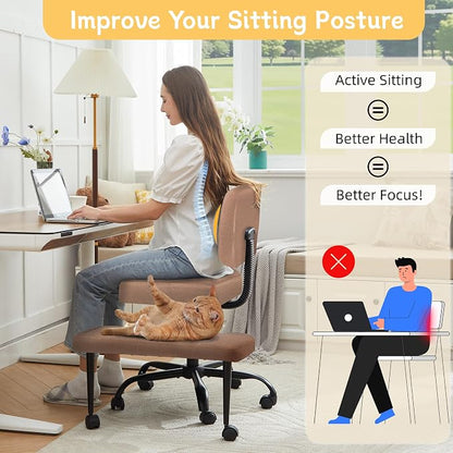 Criss Cross Legged Office Chair with Wheels,Swivel Meditation Chair for ADHD,Ergonomic Desk Chair with Thicken Adjustable Footstool,Fabric Sitting Fidgeting Kneeling Chair for Home Yoga Brown