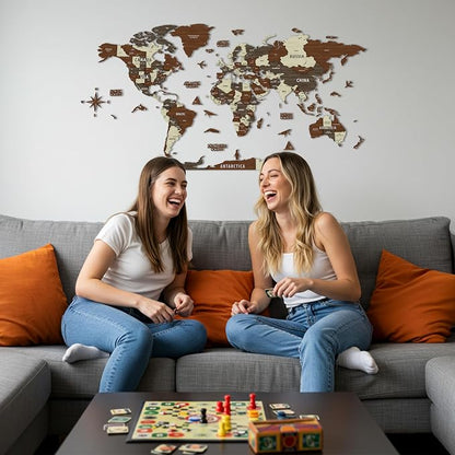 Colorfull Worlds, Multilayer 3D Wooden World Map, Travel Map States and Capitals, Wall Decor For New House, Gift For Travelers, Office Decor, Birthday Present,Living Room Decoration (2XL, Mixed)