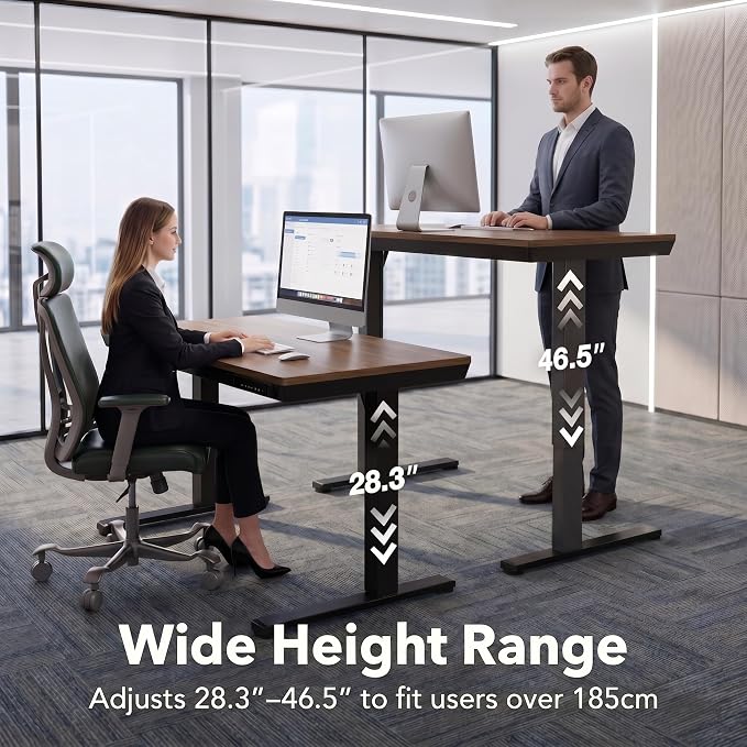 HUANUO 40 X 24 Inch Standing Desk with Drawers, Electric Adjustable Height Desk, Quick Install One-Piece Tabletop with USB Charging Ports, Sit to Stand Up Desk for Home Office, Black Walnut