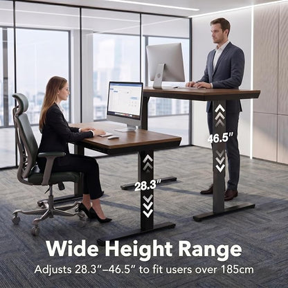 HUANUO 40 X 24 Inch Standing Desk with Drawers, Electric Adjustable Height Desk, Quick Install One-Piece Tabletop with USB Charging Ports, Sit to Stand Up Desk for Home Office, Black Walnut