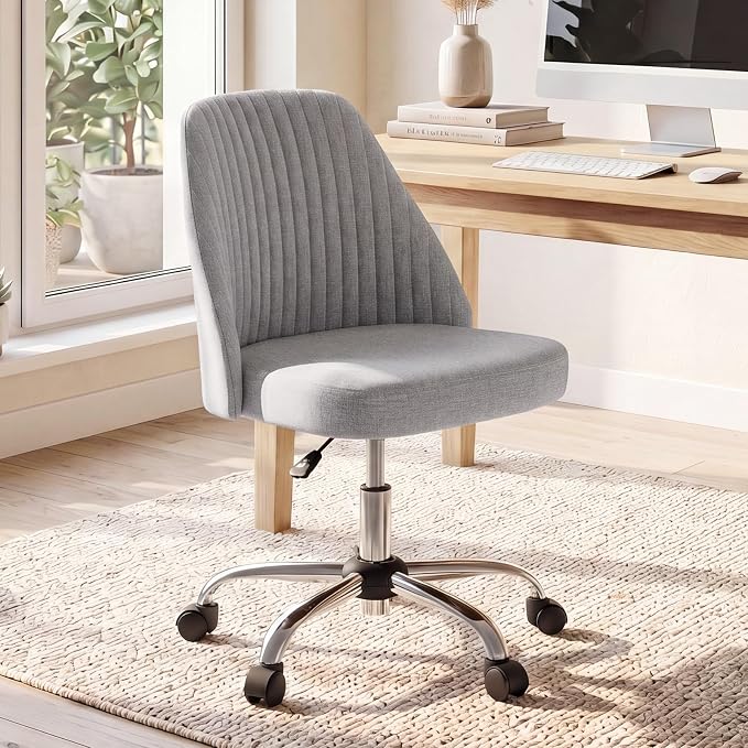 DUMOS Office Chair, Comfy Desk Chair Rolling Vanity Swivel Task Chairs with Wheels, Wide Seating Armless Height Adjustable Computer Chairs for Home,Bedroom,Student,Adults, Dull Gray
