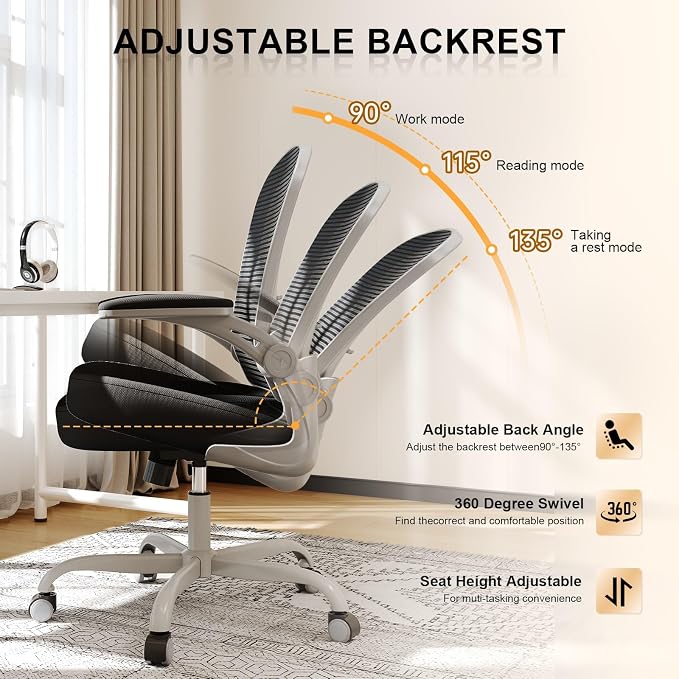 Office Chair, Ergonomic Desk Chairs 330LBS Capacity High Back Mesh Computer Chair with Flip-up Armrests, Comfy Work Chair with Adjustable Lumbar Support