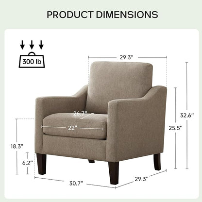 VKNOW Mid-Century Accent Chair, No Tools Assembly Required, Modern Upholstered Polyester Armchair for Living Room,Comfy Reading Accent Chairs with Wood Legs for Bedroom, Brown