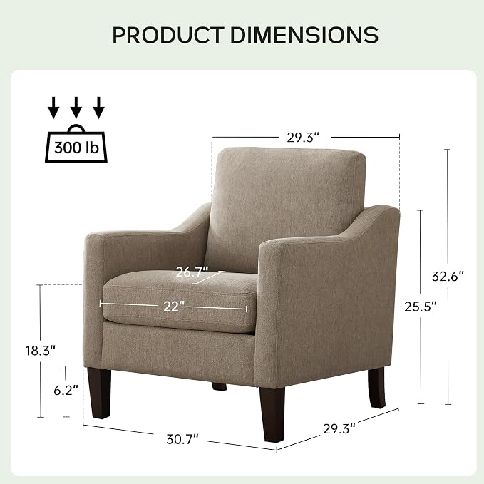 VKNOW Mid-Century Accent Chairs Set of 2, No Tools Assembly Required, Modern Upholstered Polyester Armchairs for Living Room & Bedroom, Comfortable Reading Chairs with Wood Legs, Brown