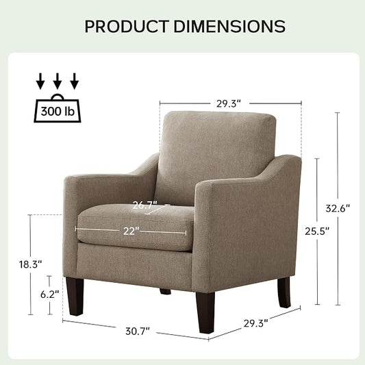 VKNOW Mid-Century Accent Chairs Set of 2, No Tools Assembly Required, Modern Upholstered Polyester Armchairs for Living Room & Bedroom, Comfortable Reading Chairs with Wood Legs, Brown
