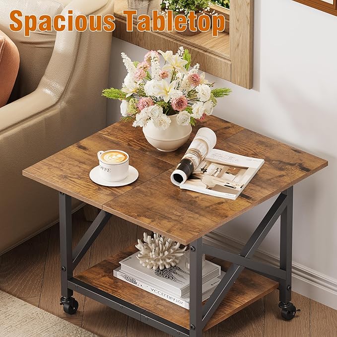 VENNQD 2 Tier Printer Stand, 23.6'' x 23.6'' Large Table with Storage Shelf, Rolling Printer Cart with Wheels, Laser Printer Table for Home Office Living Room Scanner Fax Machine, Rustic Brown