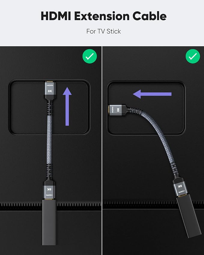 Highwings 8K 4K HDMI Extender, HDMI Extension Cable 2.1 4K@30Hz/ 60Hz/ 120Hz, Ultra high Speed HDMI Male to Female Adapter Compatible with Xbox PS5 PS4 Roku TV Stick Blu Ray Player HDTV Laptop PC 1FT