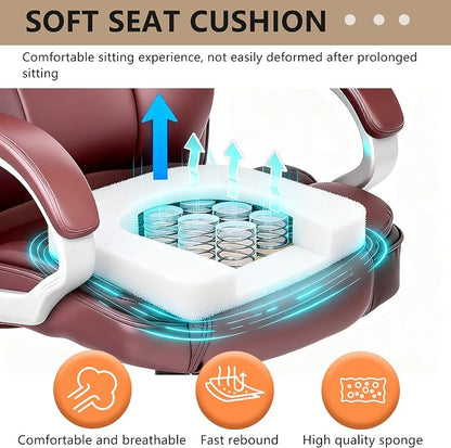 FDW Office Chair Computer High Back Adjustable Ergonomic Desk Chair Executive PU Leather Swivel Task Chair with Armrests Lumbar Support (Dark Brown)